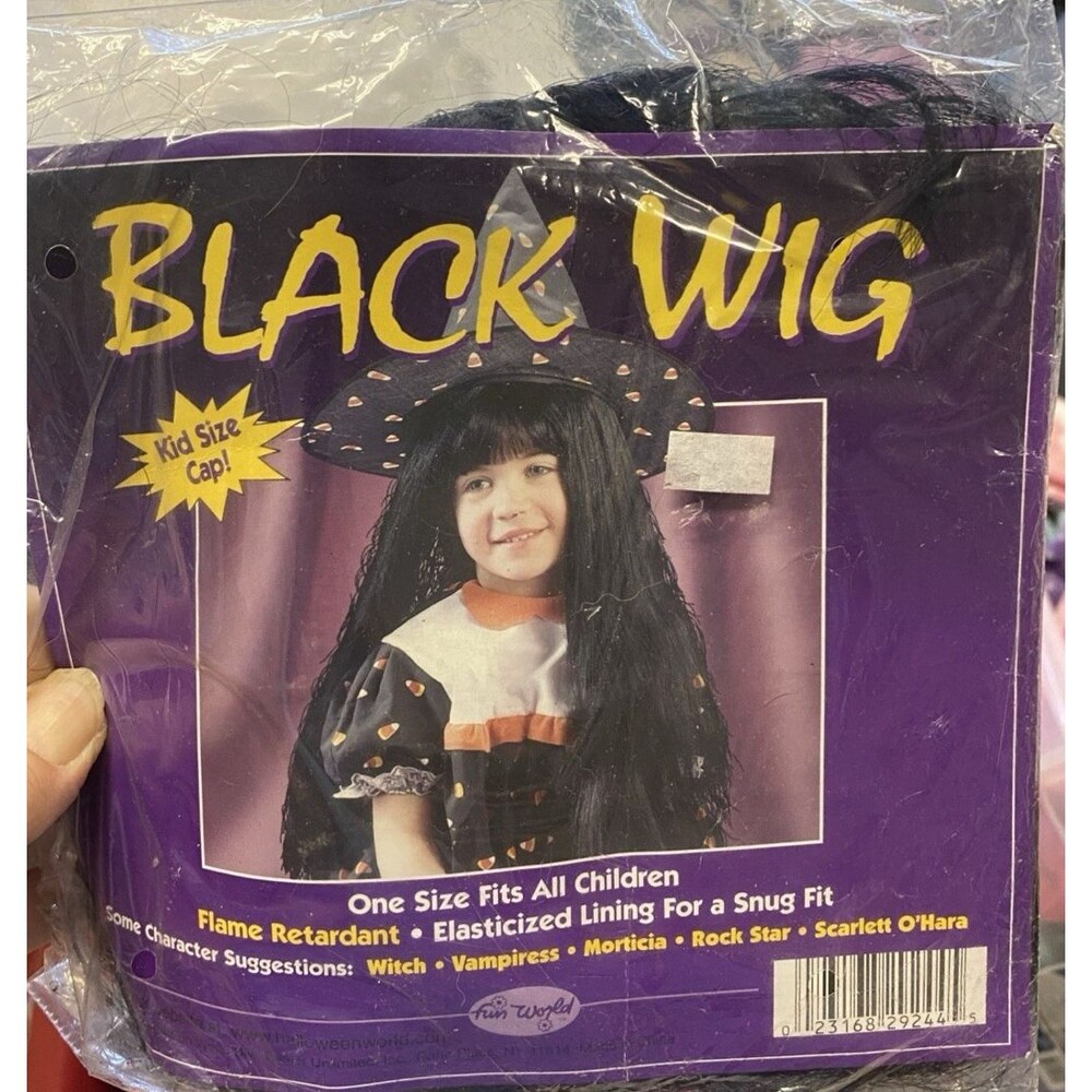 Girl's Wig Black Halloween Witch Vampires Morticia Rock Star 1 Size New